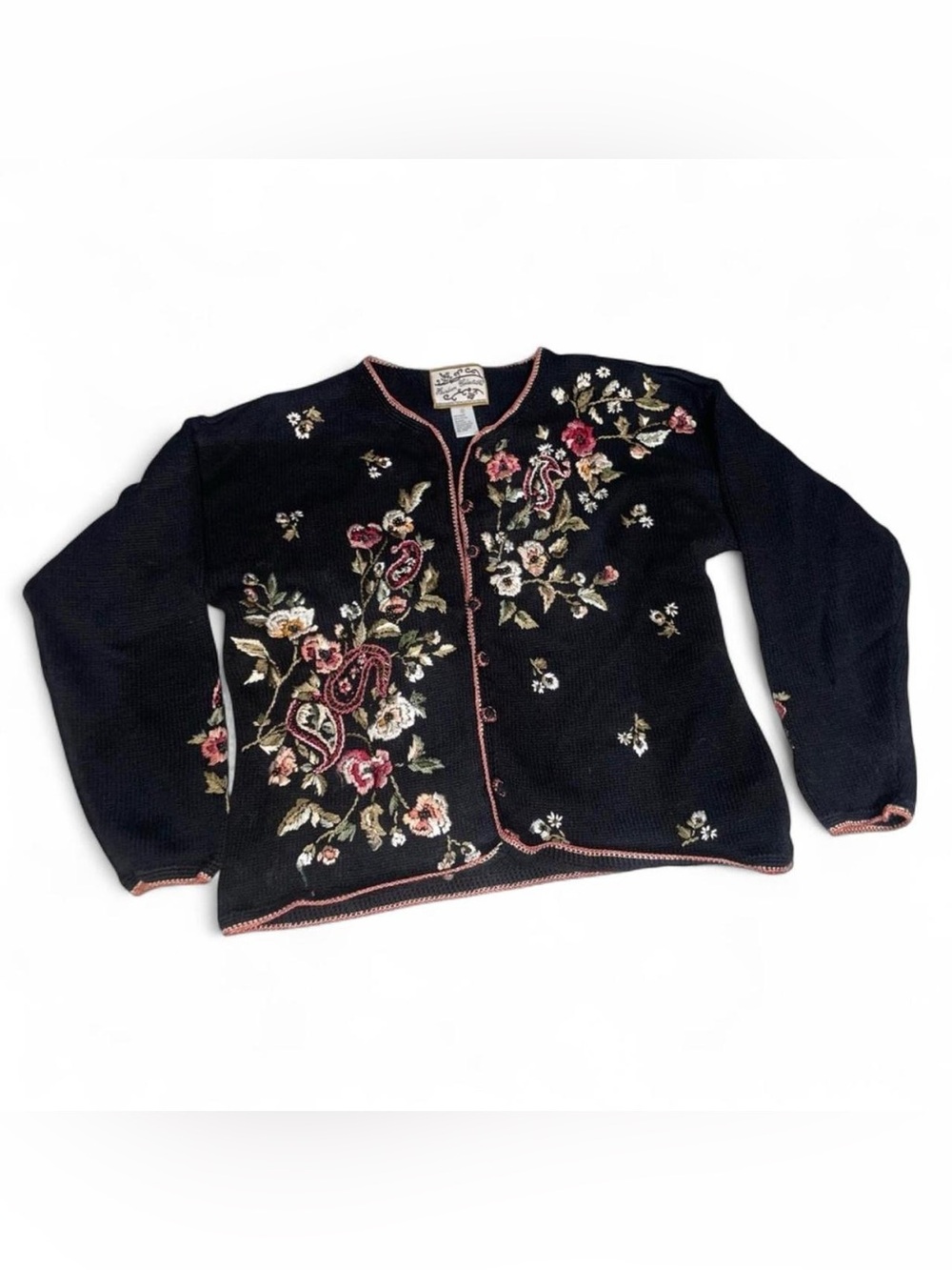Vintage Floral Embroidered Cottagecore Grandma Cardigan
